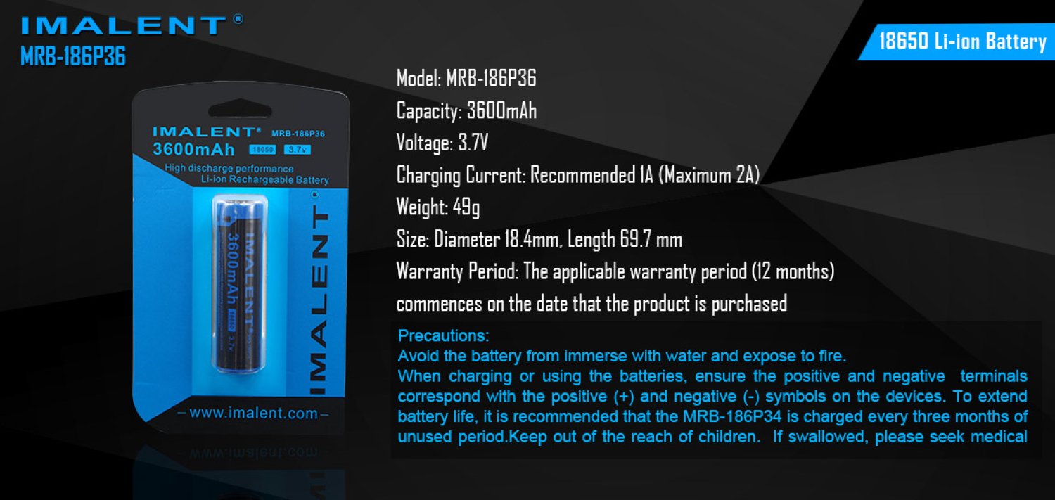 Imalent Akku Typ "18650" - 3600mah (MRB-186P36) - 4 Ampere