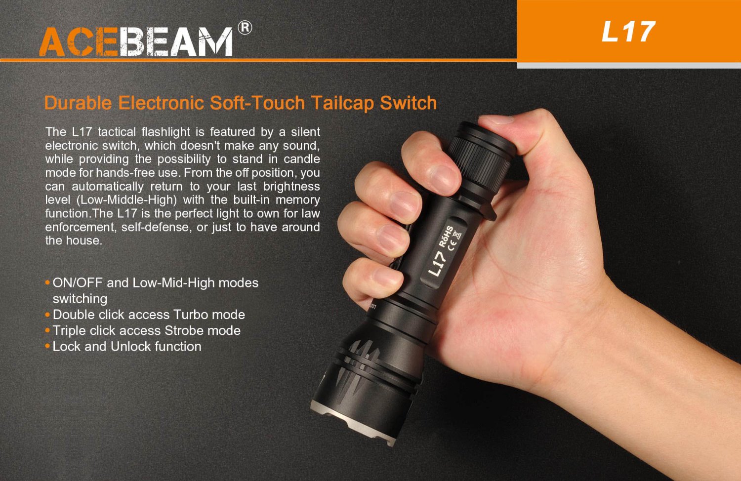 Acebeam L17 - white beam color - incl. battery