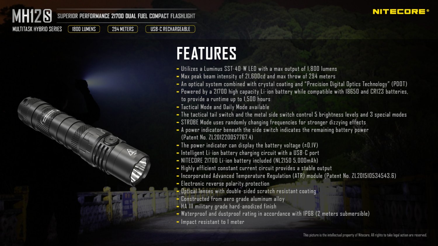 Nitecore MH12S - tactical LED flashlight