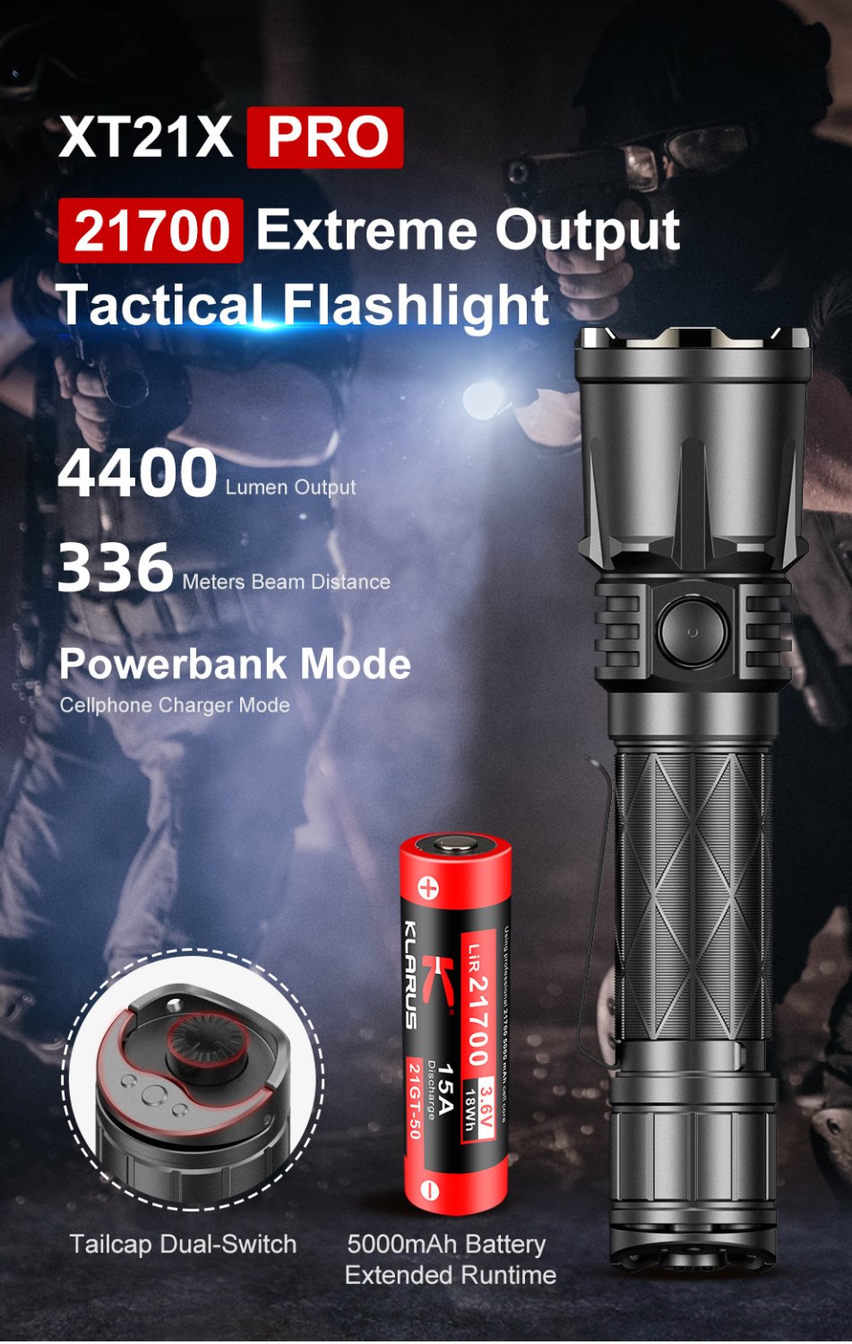 Klarus XT21X Pro - tactical LED flashlight