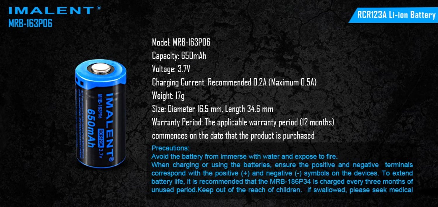 Imalent MRB-163P06 - Typ "16340" / RCR123A - Akku (Lagerbestand = letzte verfügbare Stk.)