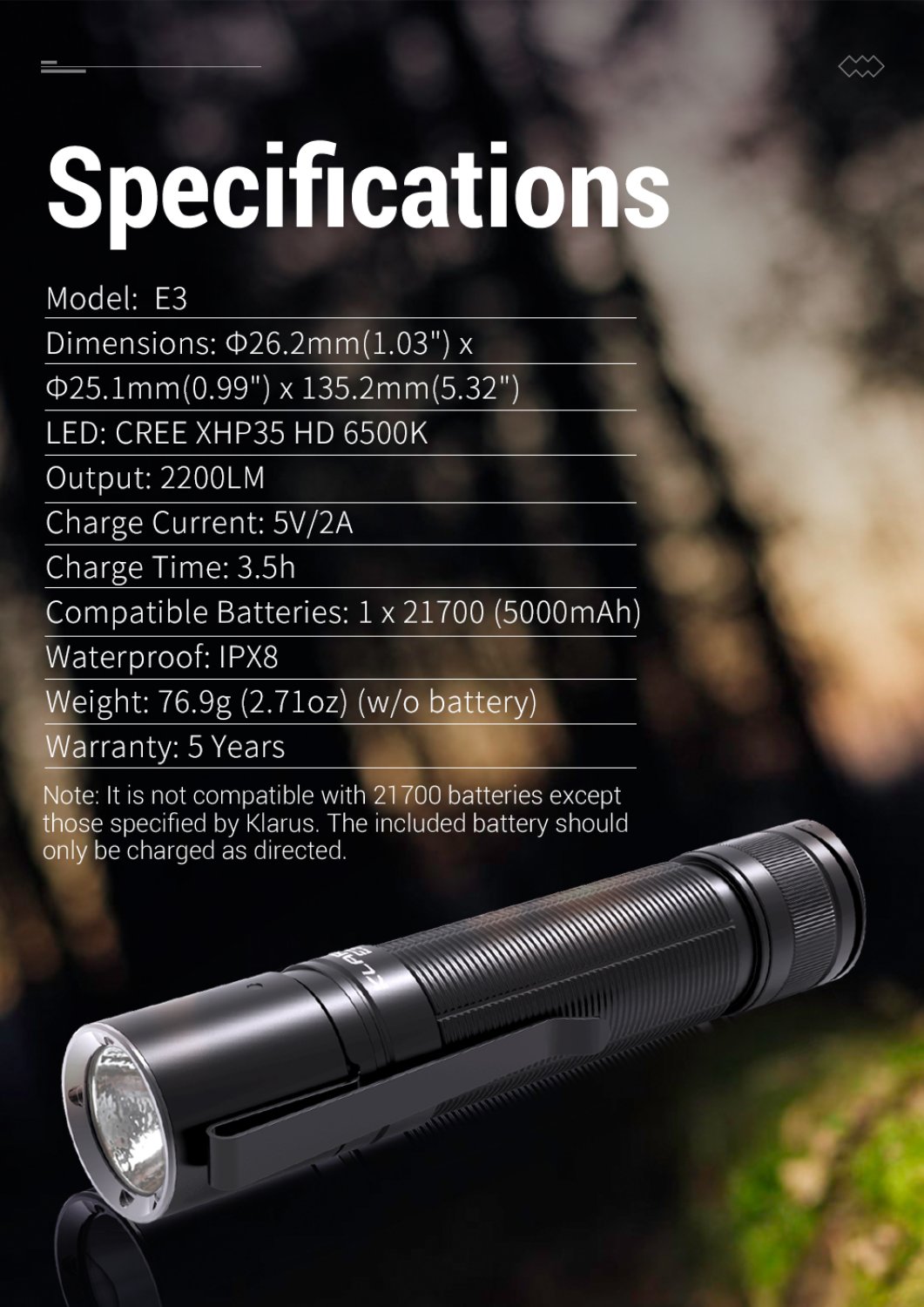 Klarus E3 - LED flashlight - used model